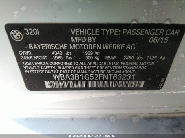 BMW 3 Series 320i 2015 WBA3B1G52FNT63231 Image 9