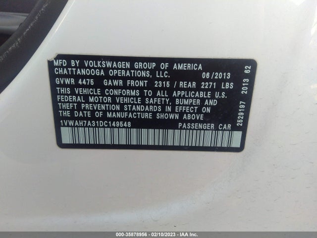Volkswagen PASSAT S 2013 1VWAH7A31DC149548 Image 9