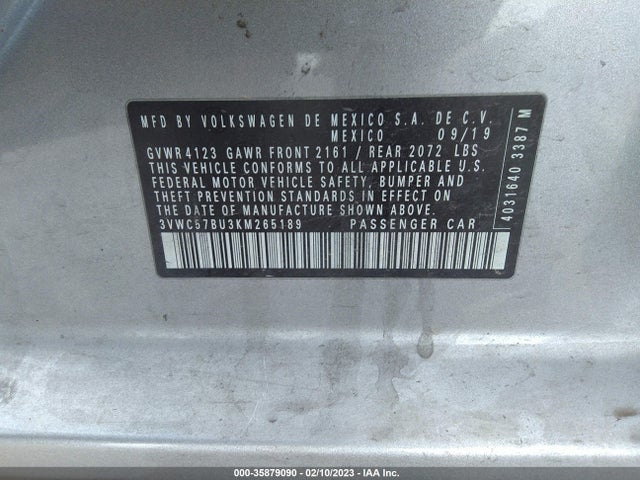 3VWC57BU3KM265189 Volkswagen Jetta S/se/r-line