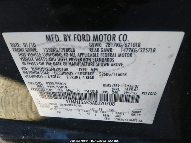 Lincoln MKT 2010 2LMHJ5AR3ABJ20708 Image 10
