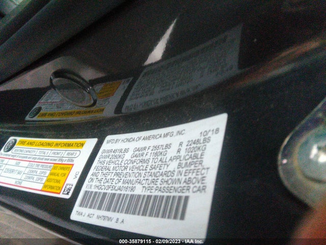 2018 Honda Accord, VIN: 1HGCV3F5XJA016190