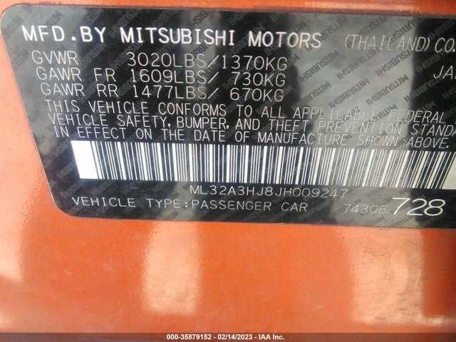 ML32A3HJ8JH009247 Mitsubishi MIRAGE ES