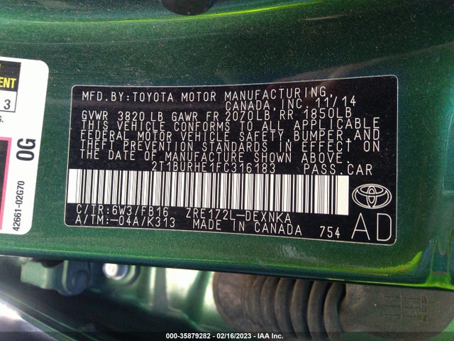 2015 Toyota Corolla, VIN: 2T1BURHE1FC316183