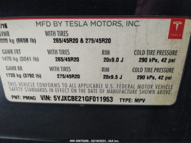 5YJXCBE21GF011953 Tesla Model X 70d/90d/75d/60d/p100d