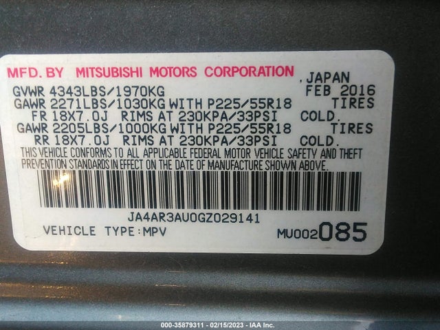 JA4AR3AU0GZ029141 Mitsubishi Outlander Sport 2.0 Es