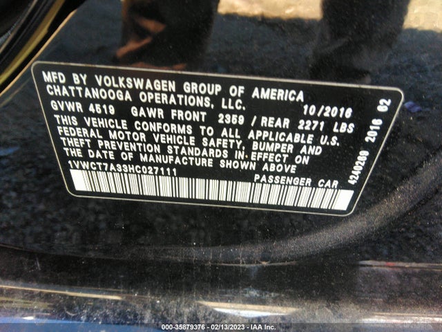 1VWCT7A33HC027111 Volkswagen Passat 1.8t Sel Premium