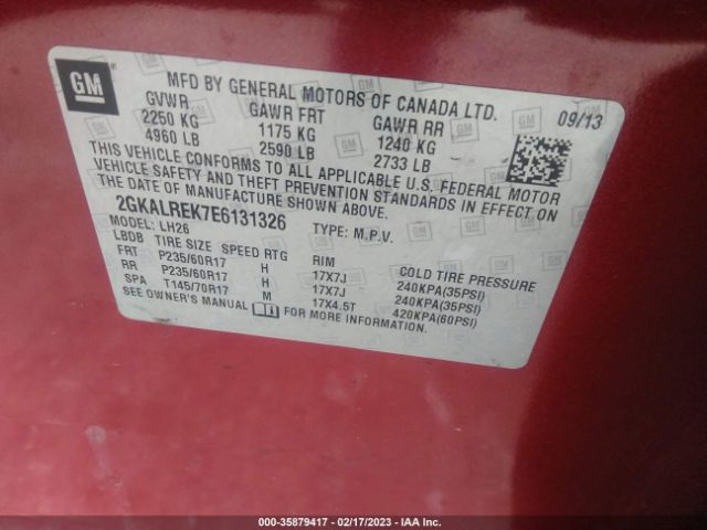 2GKALREK7E6131326 GMC Terrain Sle