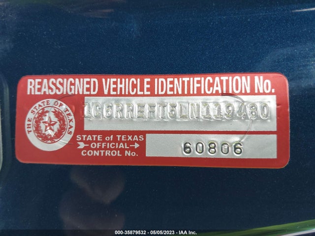 2020 RAM 1500 LONE STAR VIN: 1C6RREFT5LN119480
