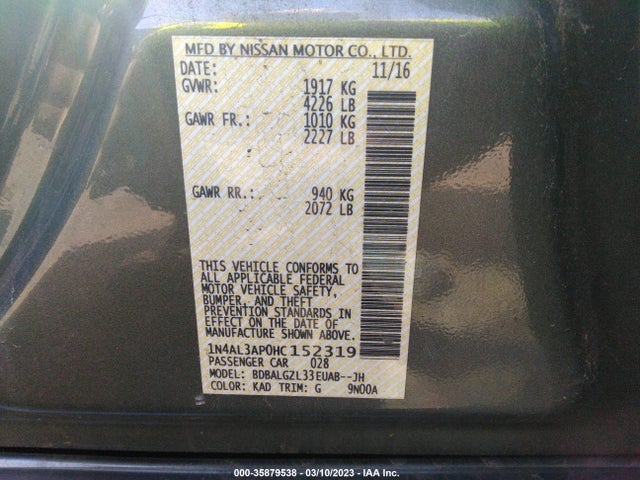 Nissan Altima 2.5 S 2017 1N4AL3AP0HC152319 Image 11