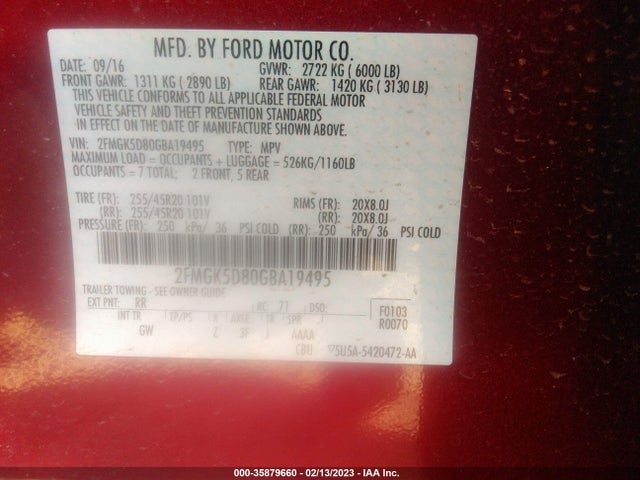 Ford Flex Limited 2016 2FMGK5D80GBA19495 Image 11