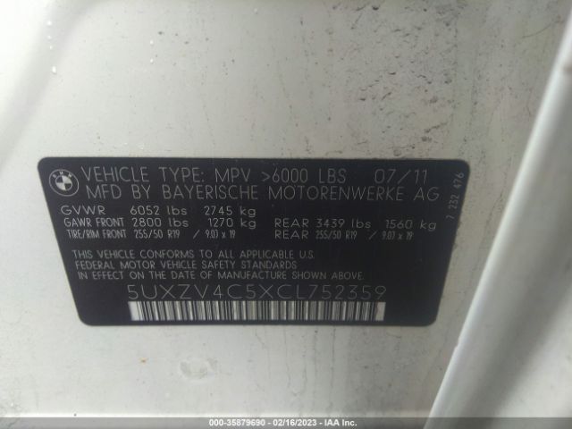 5UXZV4C5XCL752359 BMW X5 35i