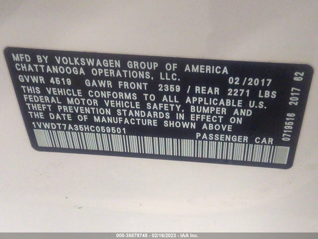 1VWDT7A35HC059501 Volkswagen Passat R-line W/comfort Pkg