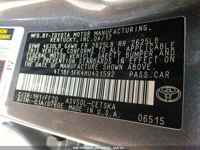2017 Toyota Camry, VIN: 4T1BF1FK4HU431592
