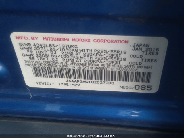 JA4AP3AW1GZ027308 Mitsubishi Outlander Sport 2.4