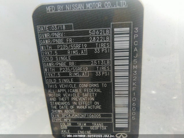 Aukcja sprzedaży 2019 Infiniti Qx50 Essential, vin: 3PCAJ5M32KF106005, numer aukcji: 35879859