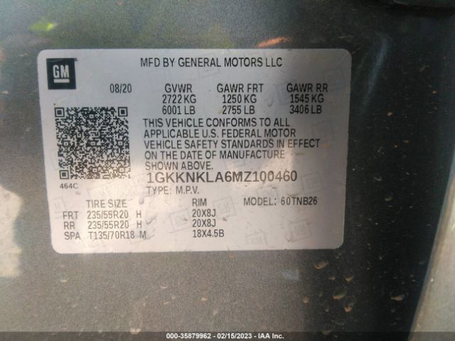 1GKKNKLA6MZ100460 GMC ACADIA SLE