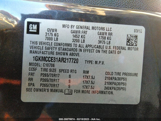 2010 Gmc Yukon Slt მანქანა იყიდება აუქციონზე, vin: 1GKMCCE31AR217720, აუქციონის ნომერი: 35879974