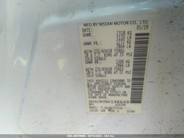 2019 Nissan Murano, VIN: 5N1AZ2MJ9KN146648