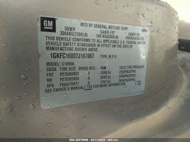 GMC Yukon Xl Slt 2007 1GKFC16007J187067 Image 10