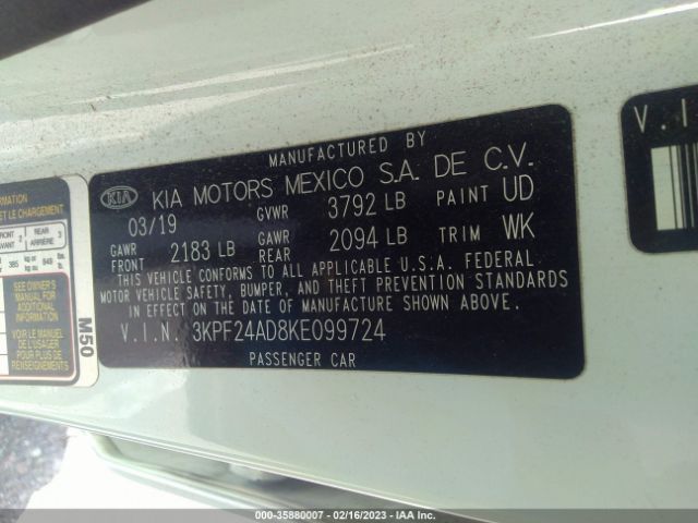 3KPF24AD8KE099724 KIA FORTE FE