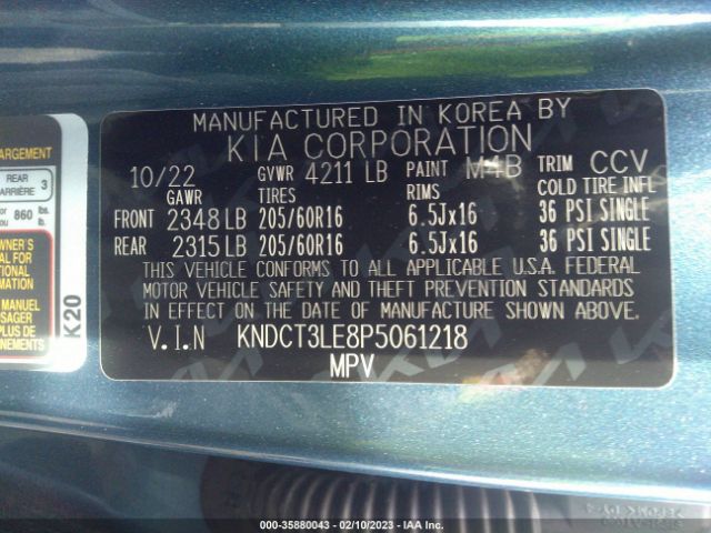 KNDCT3LE8P5061218 KIA NIRO SX