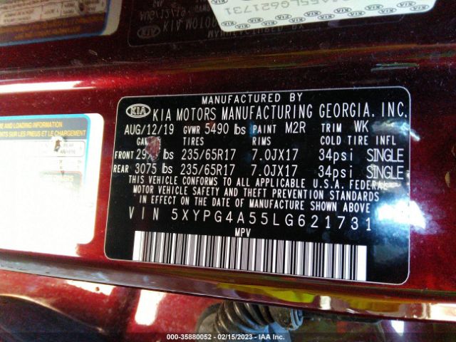 5XYPG4A55LG621731 KIA Sorento Lx V6