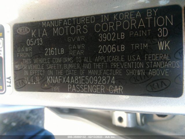 KNAFX4A81E5092874 KIA FORTE EX