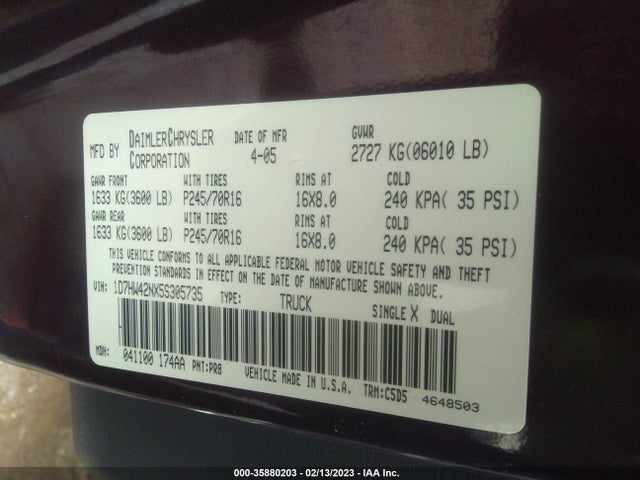 Dodge DAKOTA SLT 2005 1D7HW42NX5S305735 Image 11