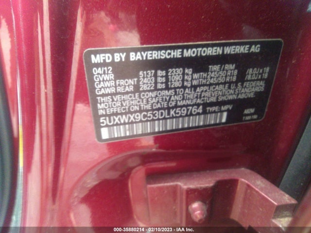 BMW X3 Xdrive28i 2013 5UXWX9C53DLK59764 Image 10