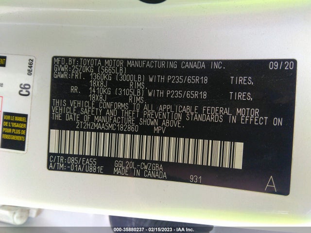2021 Lexus RX, VIN: 2T2HZMAA5MC182860