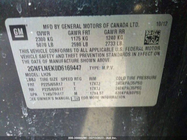 Chevrolet EQUINOX LT 2013 2GNFLNEK0D6169447 Image 10
