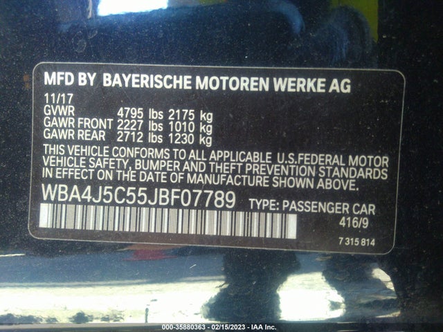 2018 BMW 4 Series, VIN: WBA4J5C55JBF07789