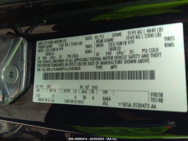 Lincoln MKC 2015 5LMCJ1A95FUJ35465 Image 10