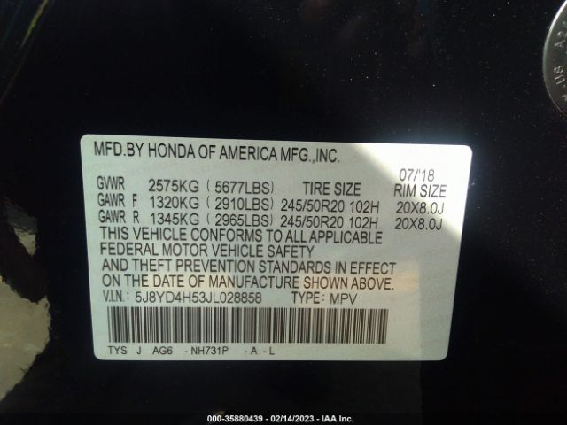 5J8YD4H53JL028858 Acura Mdx W/technology Pkg