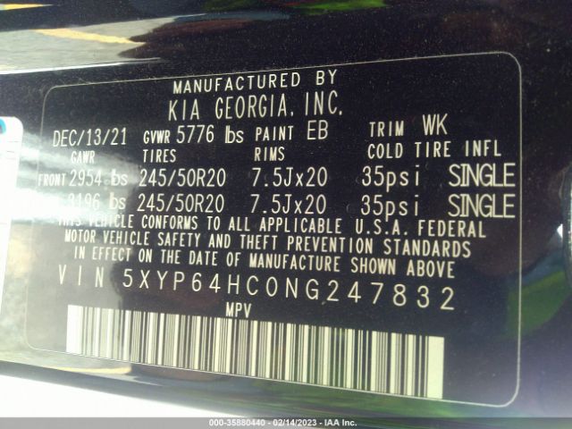 5XYP64HC0NG247832 KIA Telluride S