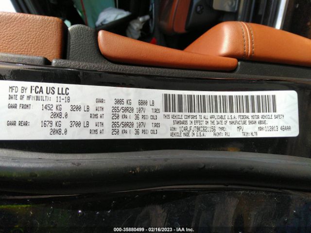 1C4RJFJT9KC621156 Jeep Grand Cherokee Summit
