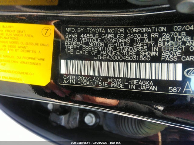 JTHBA30G045031860 Lexus ES 330