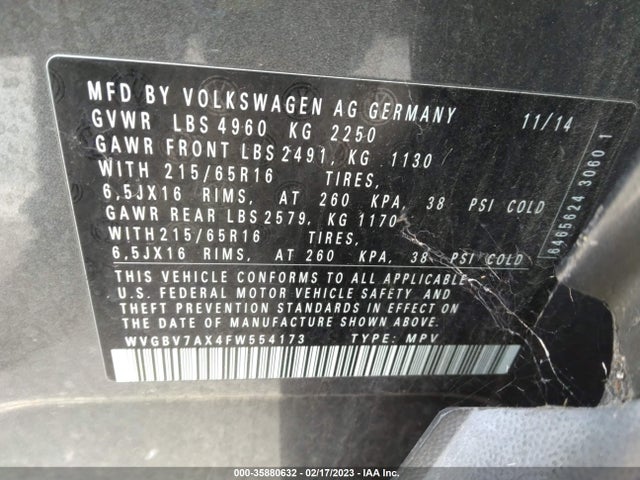 2015 Volkswagen Tiguan, VIN: WVGBV7AX4FW554173