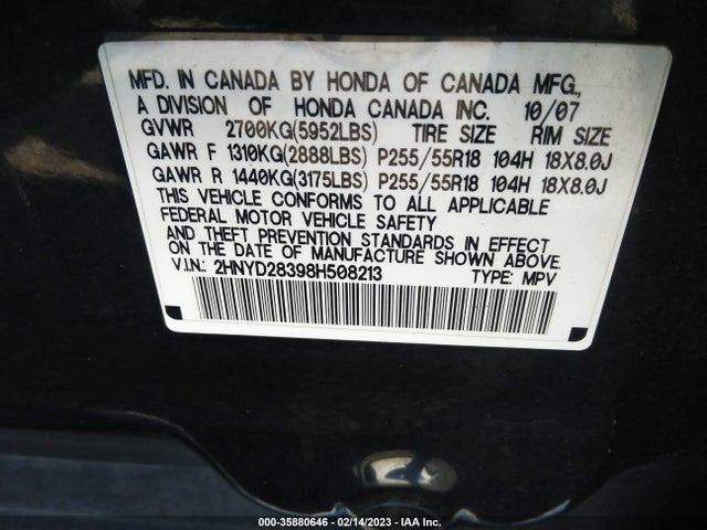 Acura Mdx Tech Pkg 2008 2HNYD28398H508213 Image 10