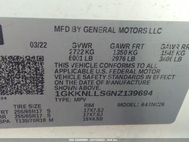 1GKKNLLS6NZ139694 GMC Acadia At4