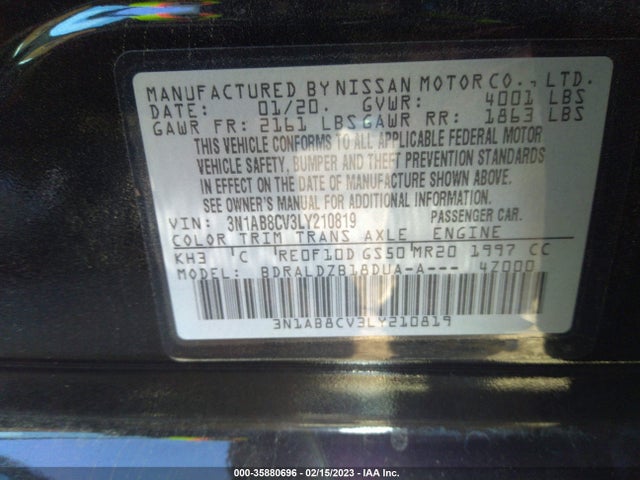 2020 NISSAN SENTRA SV VIN: 3N1AB8CV3LY210819
