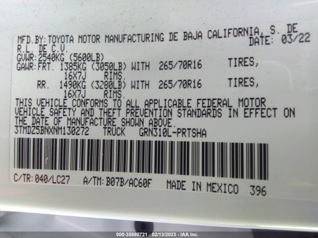 2022 Toyota Tacoma, VIN: 3TMDZ5BNXNM130272