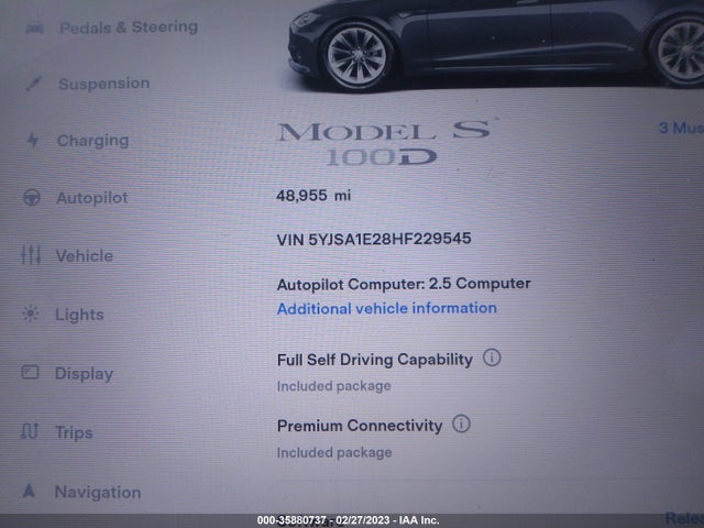 Tesla Model S 100d/90d/75d/60d/p100d 2017 5YJSA1E28HF229545 Image 8