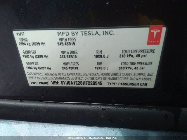 Tesla Model S 100d/90d/75d/60d/p100d 2017 5YJSA1E28HF229545 Image 10