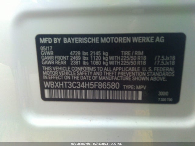 2017 BMW X1, VIN: WBXHT3C34H5F86580