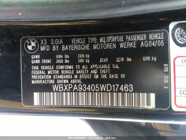WBXPA93405WD17463 BMW X3 3.0I