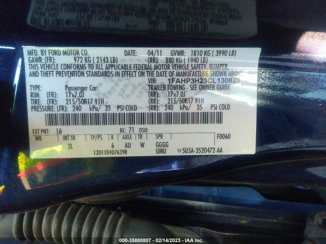 2012 FORD FOCUS SEL VIN: 1FAHP3H23CL130823