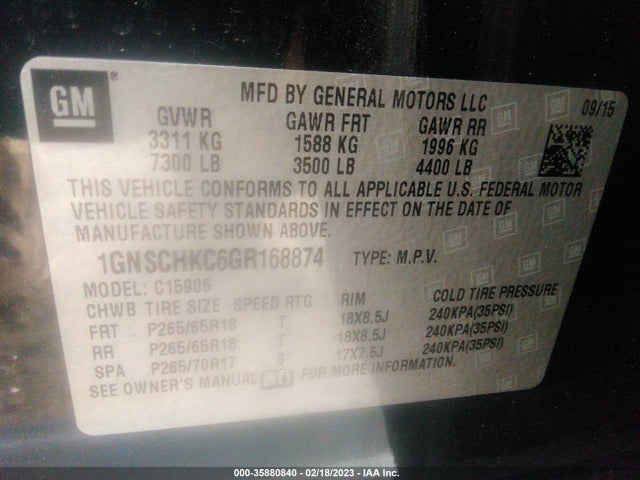 Chevrolet Suburban Lt 2016 1GNSCHKC6GR168874 Image 10