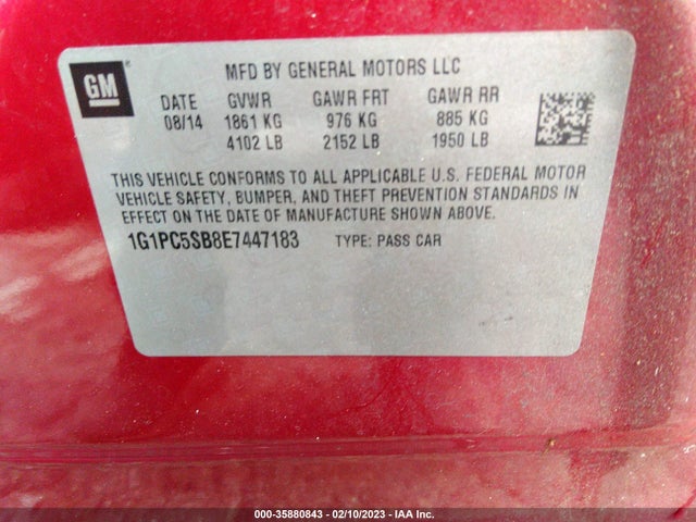 Chevrolet Cruze 1lt 2014 1G1PC5SB8E7447183 Image 10