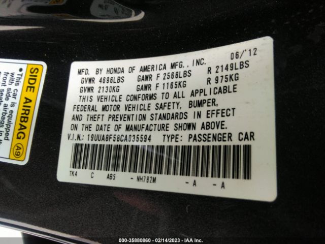 2012 ACURA TL TECH AUTO VIN: 19UUA8F58CA035594